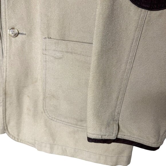Vintage 90s Men's Khaki Canvas Sport Coat w/ Brown Elbow Patches, Size Large - Picture 4 of 9